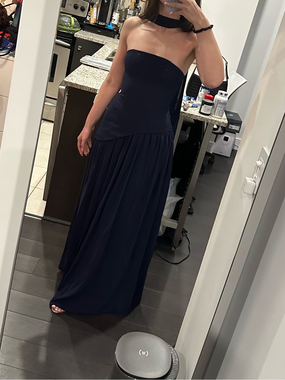 Babyboo Strapless Navy Dress with Scarf Detail - Picture 2 of 3